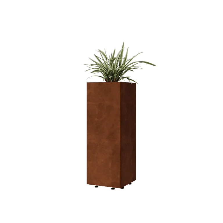 Ζαρντινιέρα από χάλυβα Corten - Τετράγωνο - 30 x 30 x 80 cm - Με πλάκα βάσης - Με πόδια