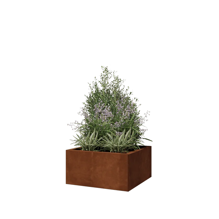Ζαρντινιέρα από χάλυβα Corten - Τετράγωνο - 60 x 60 x 30 cm - Με πλάκα βάσης