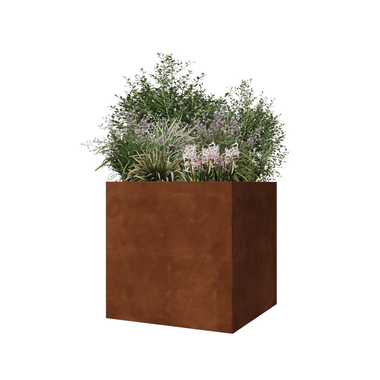 Ζαρντινιέρα από χάλυβα Corten - Τετράγωνο - 70 x 70 x 70 cm - Με πλάκα βάσης
