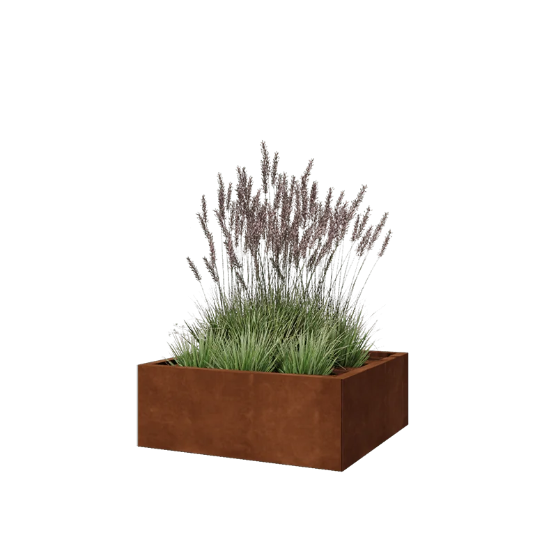 Ζαρντινιέρα από χάλυβα Corten - Τετράγωνο - 80 x 80 x 30 cm - Με πλάκα βάσης