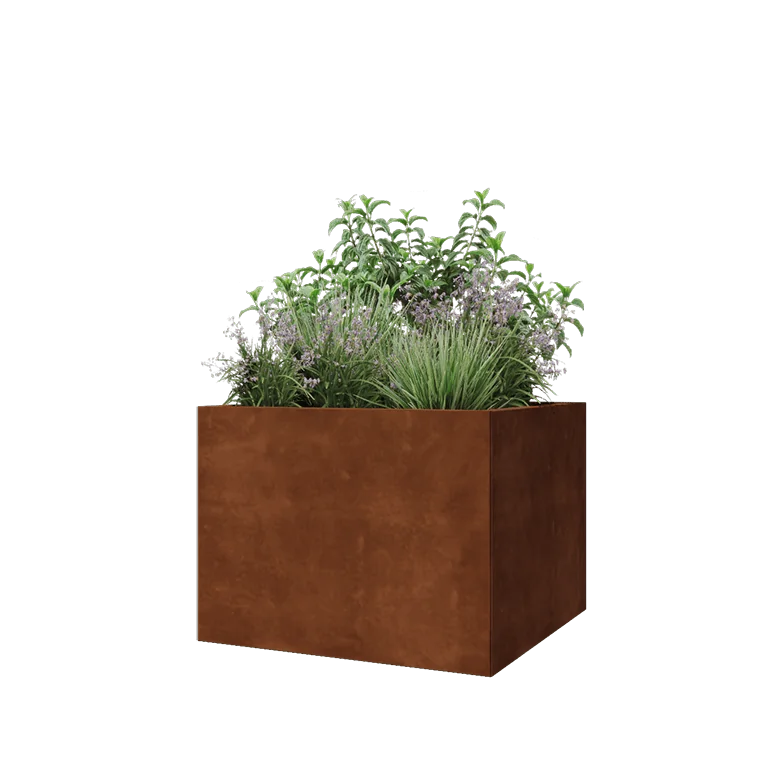 Ζαρντινιέρα από χάλυβα Corten - Τετράγωνο - 80 x 80 x 60 cm - Χωρίς πλάκα βάσης