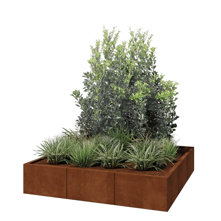 Ζαρντινιέρα XXL από χάλυβα Corten - Τετράγωνο - 150 x 150 x 30 cm - Χωρίς πλάκα βάσης