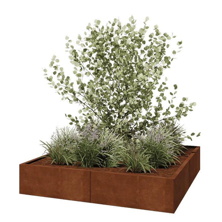 Ζαρντινιέρα XXL από χάλυβα Corten - Τετράγωνο - 160 x 160 x 30 cm - Χωρίς πλάκα βάσης