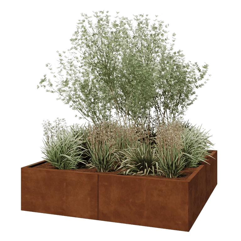 Ζαρντινιέρα XXL από χάλυβα Corten - Τετράγωνο - 160 x 160 x 40 cm - Χωρίς πλάκα βάσης
