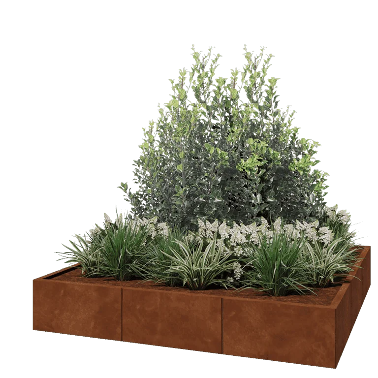 Ζαρντινιέρα XXL από χάλυβα Corten - Τετράγωνο - 180 x 180 x 30 cm - Χωρίς πλάκα βάσης