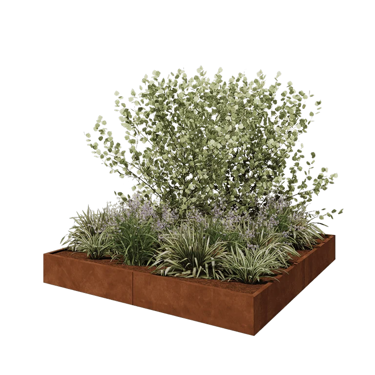 Ζαρντινιέρα XXL από χάλυβα Corten - Τετράγωνο - 240 x 240 x 30 cm - Χωρίς πλάκα βάσης