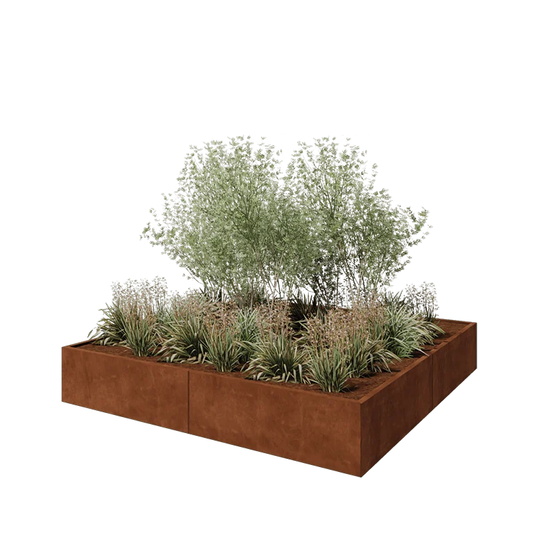 Ζαρντινιέρα XXL από χάλυβα Corten - Τετράγωνο - 240 x 240 x 40 cm - Χωρίς πλάκα βάσης