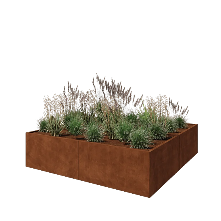 Ζαρντινιέρα XXL από χάλυβα Corten - Τετράγωνο - 240 x 240 x 60 cm - Χωρίς πλάκα βάσης