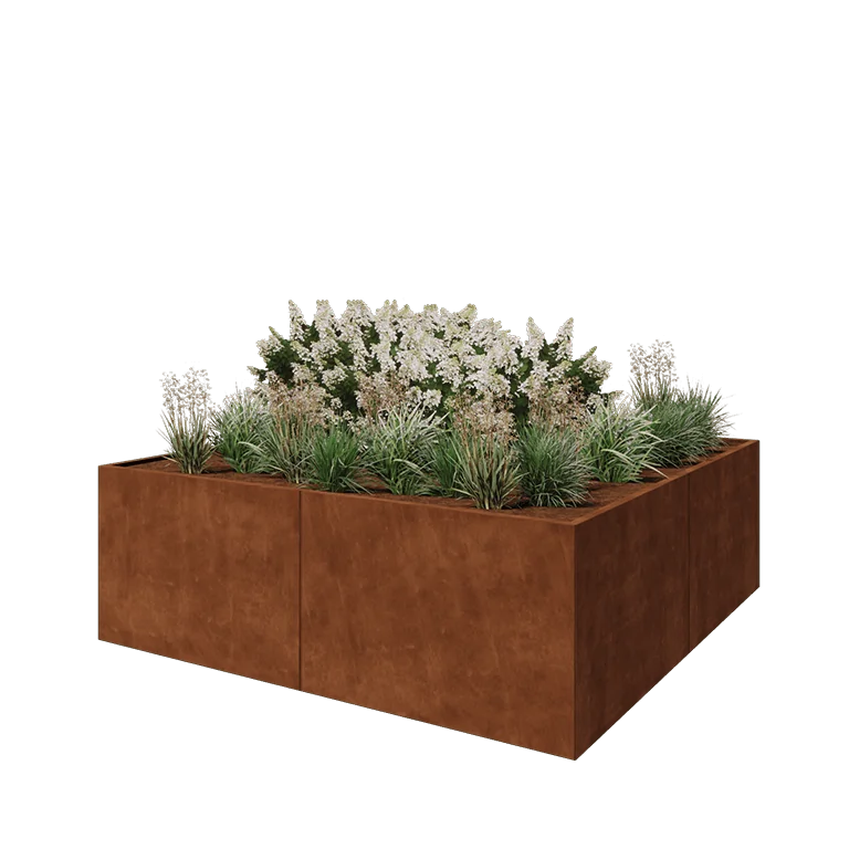Ζαρντινιέρα XXL από χάλυβα Corten - Τετράγωνο - 240 x 240 x 80 cm - Χωρίς πλάκα βάσης