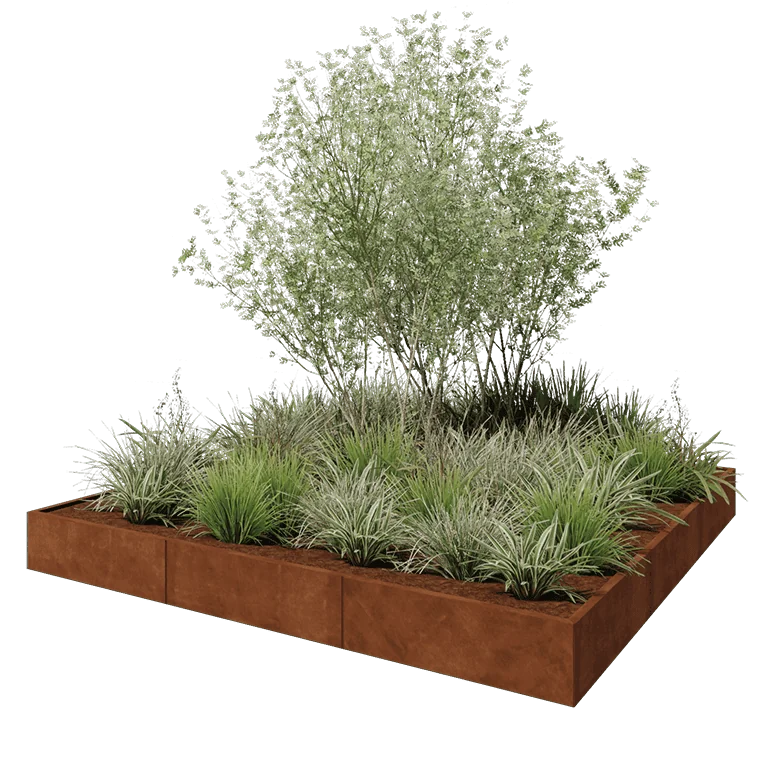 Ζαρντινιέρα XXL από χάλυβα Corten - Τετράγωνο - 300 x 300 x 30 cm - Χωρίς πλάκα βάσης