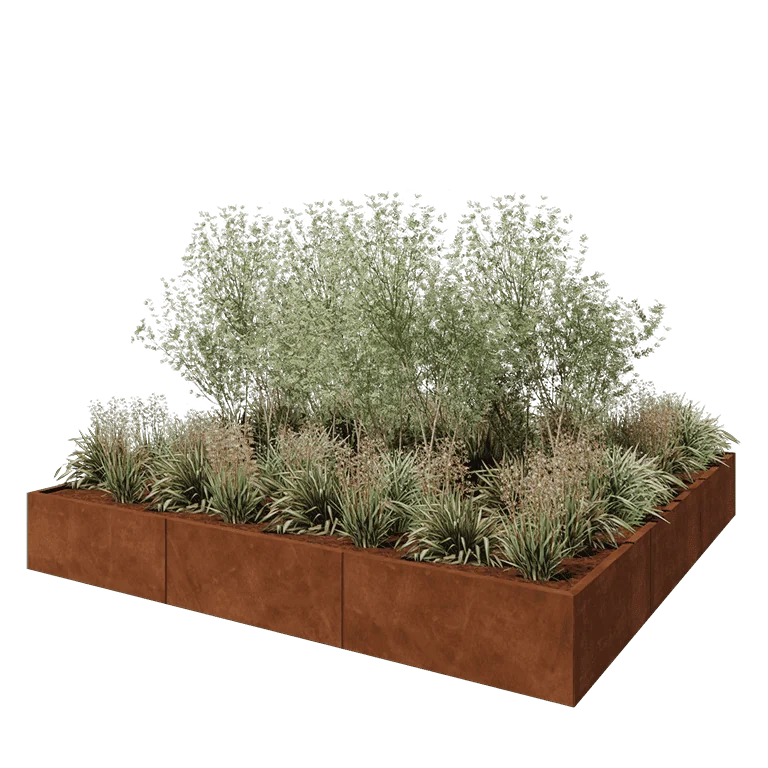 Ζαρντινιέρα XXL από χάλυβα Corten - Τετράγωνο - 300 x 300 x 40 cm - Χωρίς πλάκα βάσης