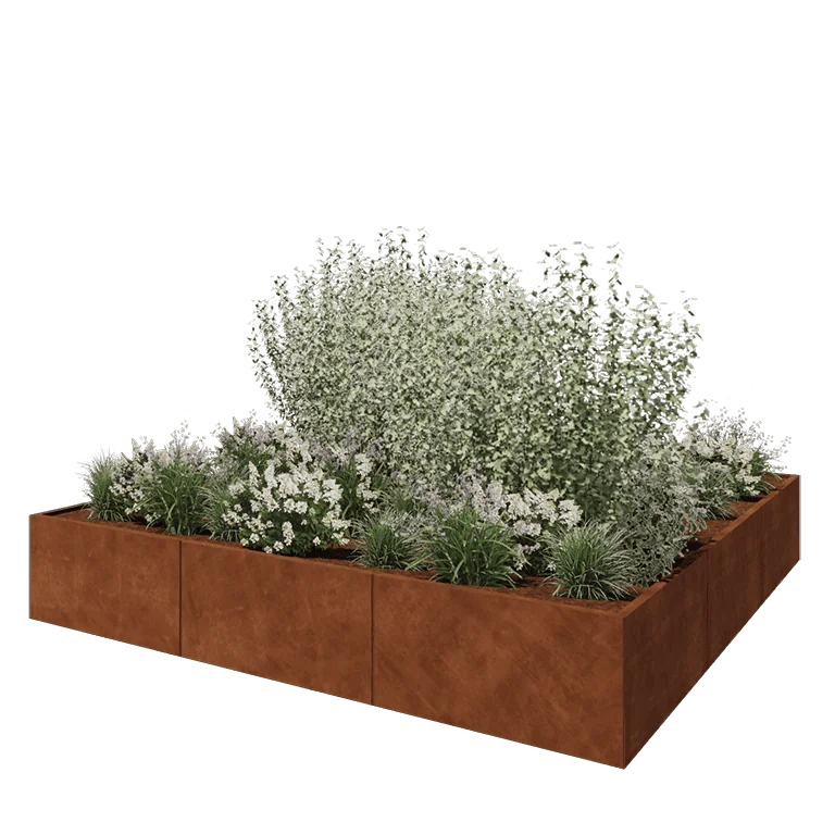 Ζαρντινιέρα XXL από χάλυβα Corten - Τετράγωνο - 300 x 300 x 50 cm - Χωρίς πλάκα βάσης