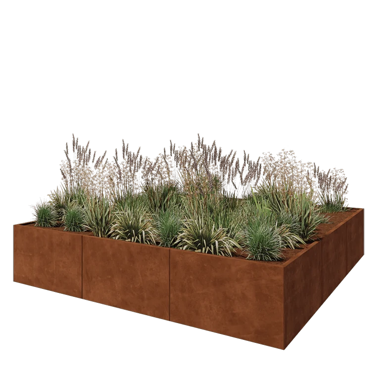 Ζαρντινιέρα XXL από χάλυβα Corten - Τετράγωνο - 300 x 300 x 60 cm - Χωρίς πλάκα βάσης