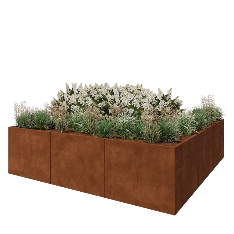 Ζαρντινιέρα XXL από χάλυβα Corten - Τετράγωνο - 300 x 300 x 80 cm - Χωρίς πλάκα βάσης