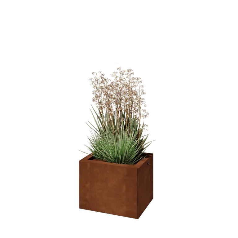 Ζαρντινιέρα από χάλυβα Corten - Ορθογώνιο - 40 x 30 x 30 cm - Με πλάκα βάσης