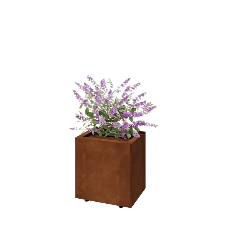 Ζαρντινιέρα από χάλυβα Corten - Ορθογώνιο - 40 x 30 x 40 cm - Με πλάκα βάσης - Με πόδια