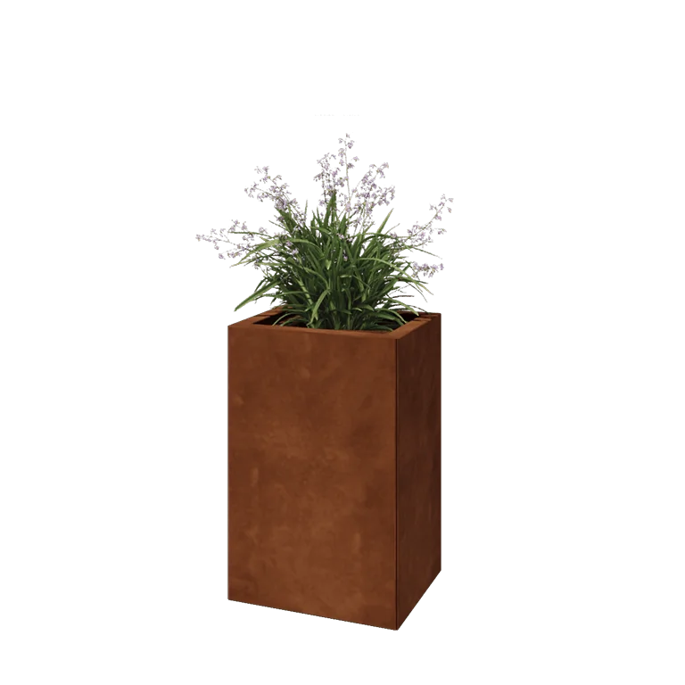 Ζαρντινιέρα από χάλυβα Corten - Ορθογώνιο - 40 x 30 x 60 cm - Με πλάκα βάσης