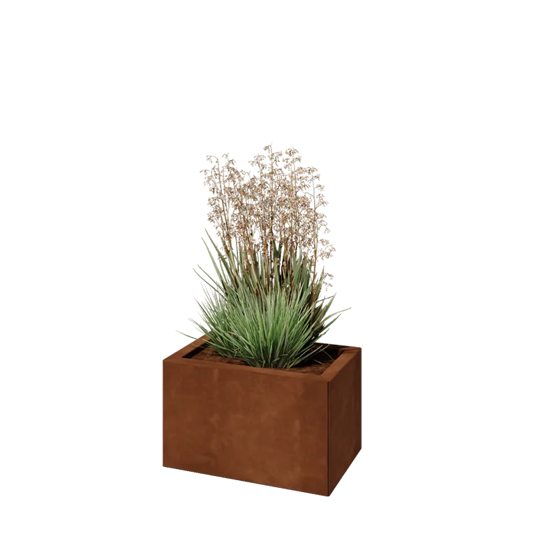 Ζαρντινιέρα από χάλυβα Corten - Ορθογώνιο - 50 x 30 x 30 cm - Με πλάκα βάσης