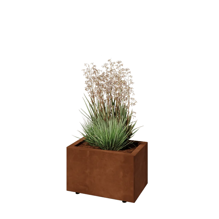 Ζαρντινιέρα από χάλυβα Corten - Ορθογώνιο - 50 x 30 x 30 cm - Με πλάκα βάσης - Με πόδια
