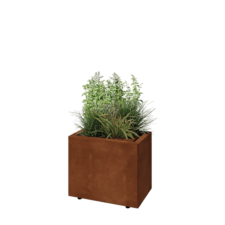 Ζαρντινιέρα από χάλυβα Corten - Ορθογώνιο - 50 x 30 x 40 cm - Με πλάκα βάσης - Με πόδια