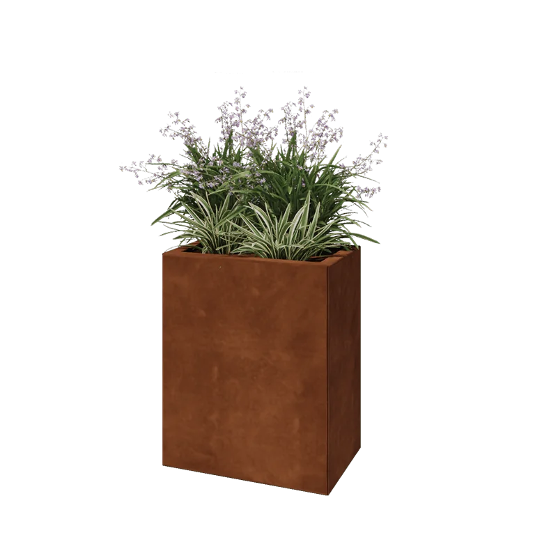Ζαρντινιέρα από χάλυβα Corten - Ορθογώνιο - 50 x 30 x 60 cm - Με πλάκα βάσης
