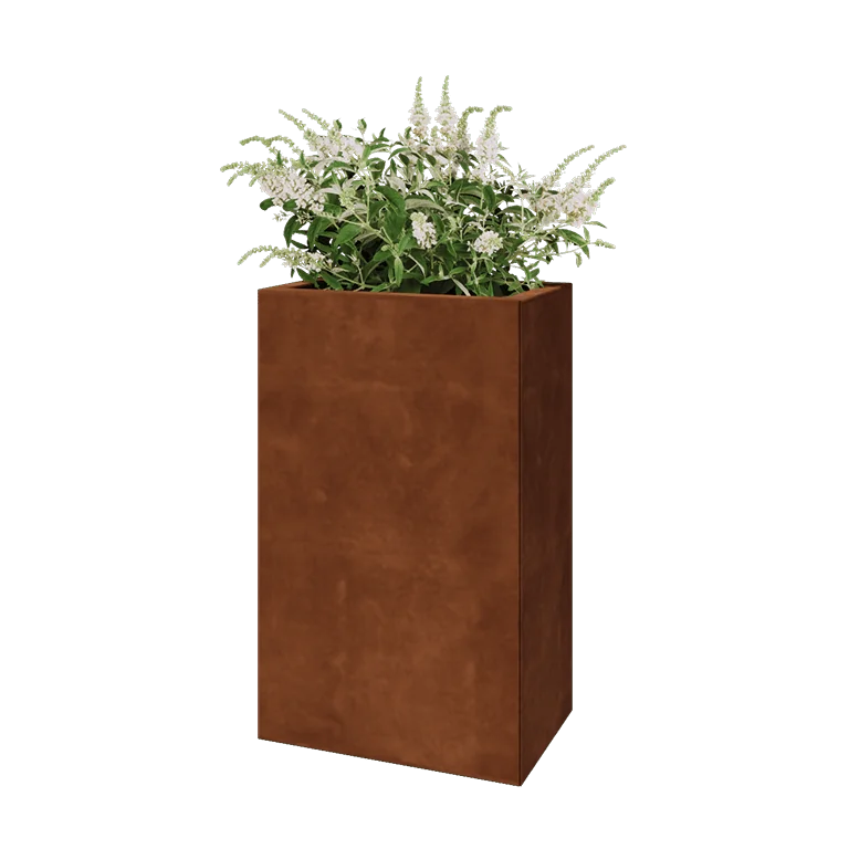 Ζαρντινιέρα από χάλυβα Corten - Ορθογώνιο - 50 x 30 x 80 cm - Με πλάκα βάσης