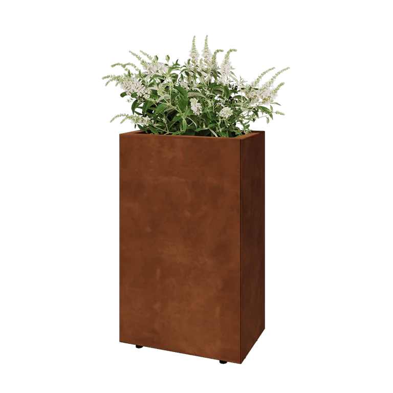 Ζαρντινιέρα από χάλυβα Corten - Ορθογώνιο - 50 x 30 x 80 cm - Με πλάκα βάσης - Με πόδια