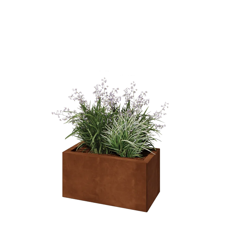 Ζαρντινιέρα από χάλυβα Corten - Ορθογώνιο - 60 x 30 x 30 cm - Με πλάκα βάσης