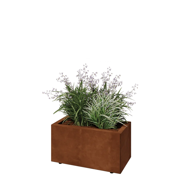 Ζαρντινιέρα από χάλυβα Corten - Ορθογώνιο - 60 x 30 x 30 cm - Με πλάκα βάσης - Με πόδια