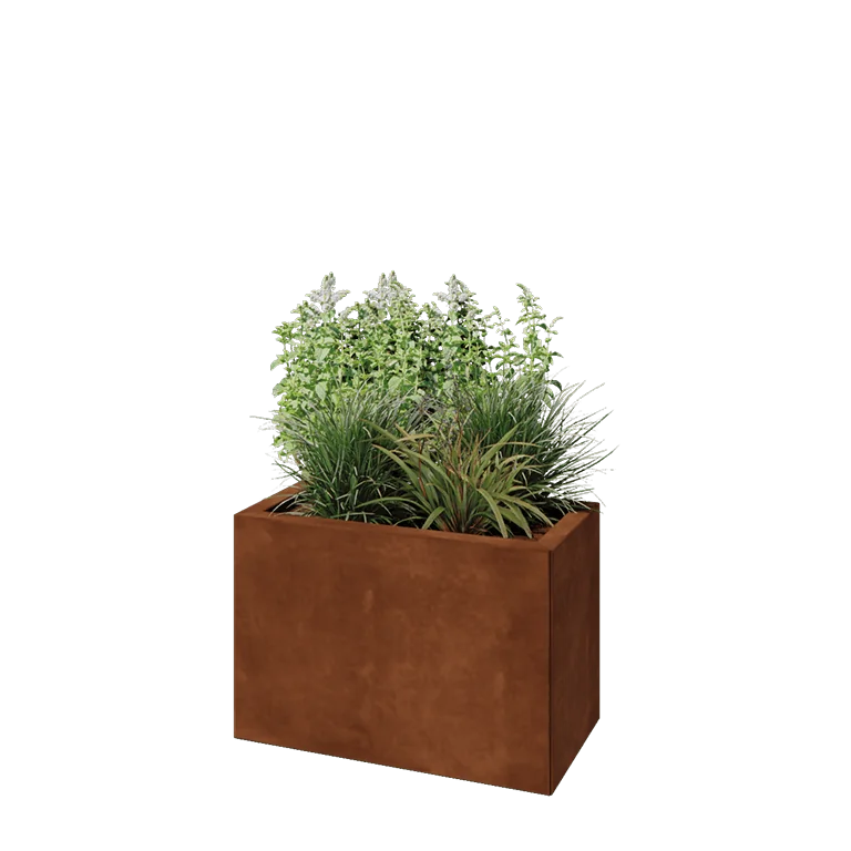 Ζαρντινιέρα από χάλυβα Corten - Ορθογώνιο - 60 x 30 x 40 cm - Με πλάκα βάσης