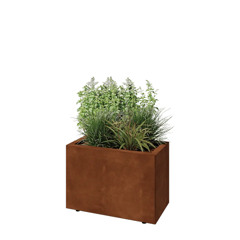 Ζαρντινιέρα από χάλυβα Corten - Ορθογώνιο - 60 x 30 x 40 cm - Με πλάκα βάσης - Με πόδια