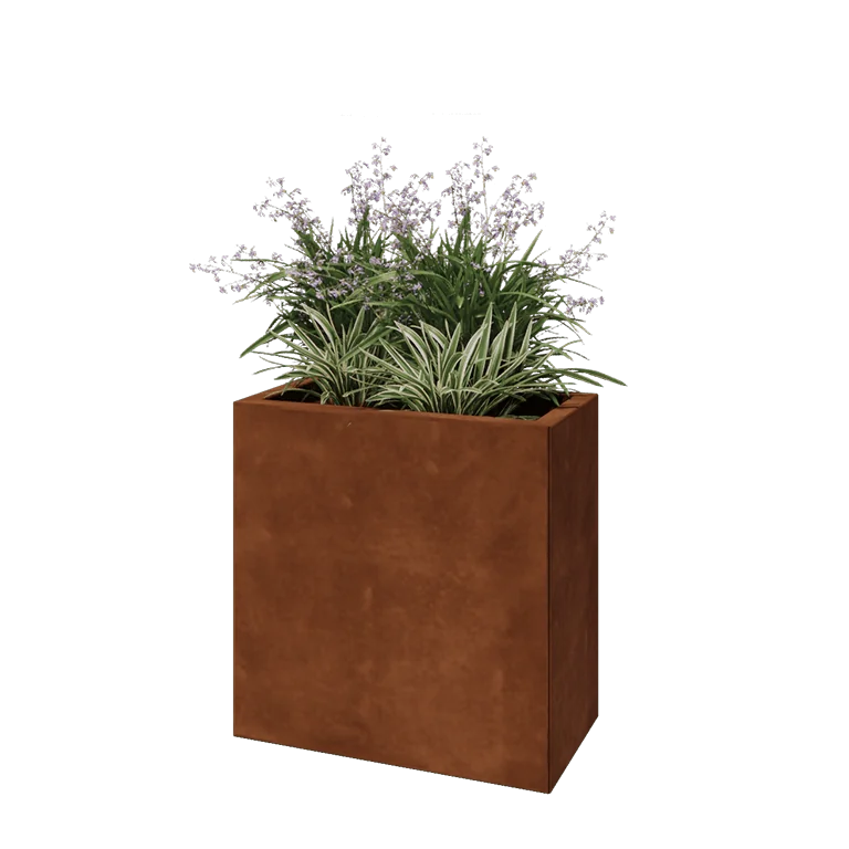 Ζαρντινιέρα από χάλυβα Corten - Ορθογώνιο - 60 x 30 x 60 cm - Με πλάκα βάσης
