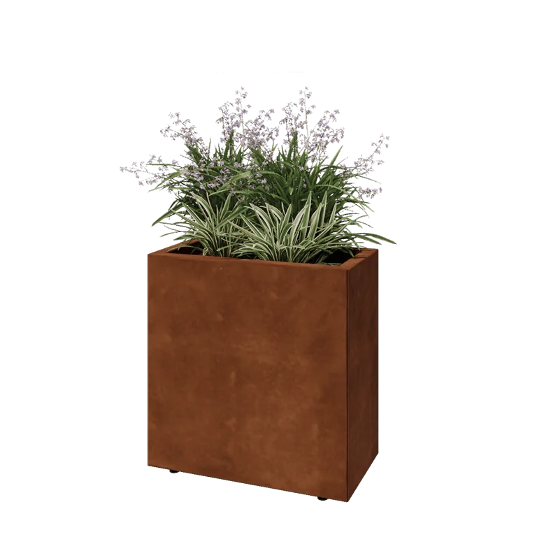 Ζαρντινιέρα από χάλυβα Corten - Ορθογώνιο - 60 x 30 x 60 cm - Με πλάκα βάσης - Με πόδια