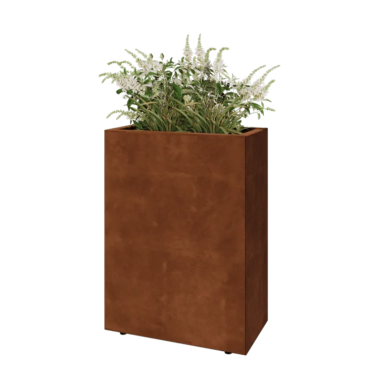 Ζαρντινιέρα από χάλυβα Corten - Ορθογώνιο - 60 x 30 x 80 cm - Με πλάκα βάσης - Με πόδια