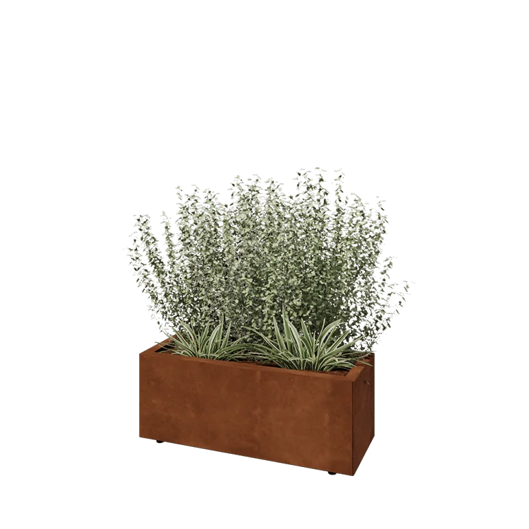Ζαρντινιέρα από χάλυβα Corten - Ορθογώνιο - 80 x 30 x 30 cm - Με πλάκα βάσης - Με πόδια
