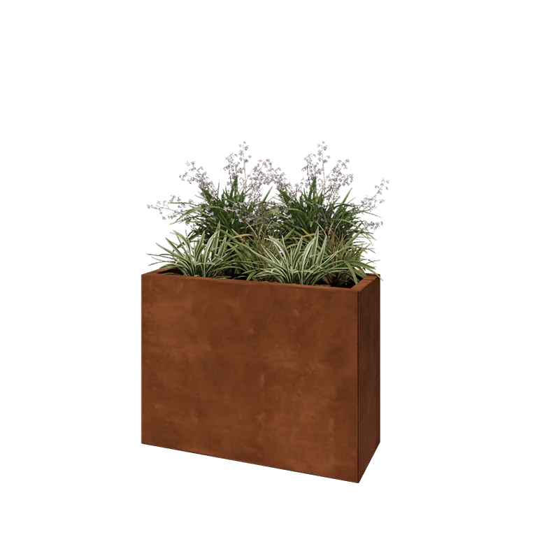 Ζαρντινιέρα από χάλυβα Corten - Ορθογώνιο - 80 x 30 x 60 cm - Με πλάκα βάσης