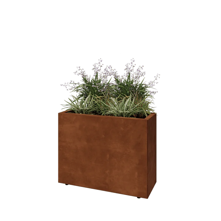 Ζαρντινιέρα από χάλυβα Corten - Ορθογώνιο - 80 x 30 x 60 cm - Με πλάκα βάσης - Με πόδια