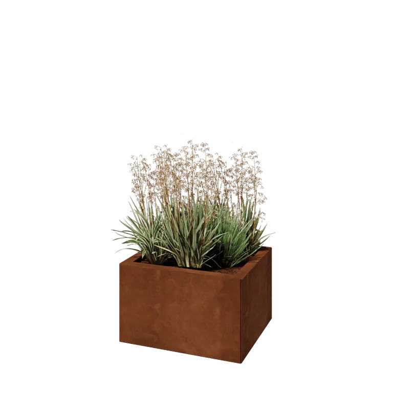 Ζαρντινιέρα από χάλυβα Corten - Ορθογώνιο - 50 x 40 x 30 cm - Με πλάκα βάσης