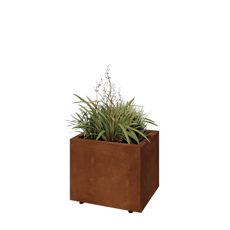 Ζαρντινιέρα από χάλυβα Corten - Ορθογώνιο - 50 x 40 x 40 cm - Με πλάκα βάσης - Με πόδια