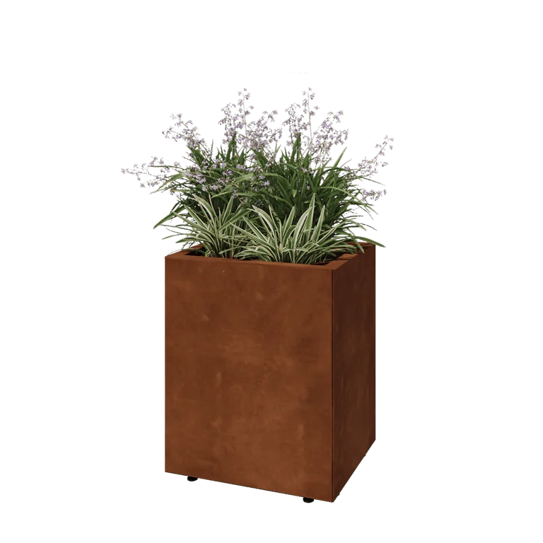Ζαρντινιέρα από χάλυβα Corten - Ορθογώνιο - 50 x 40 x 60 cm - Με πλάκα βάσης - Με πόδια