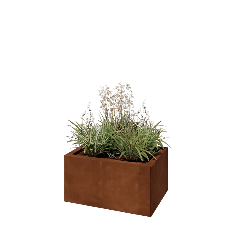 Ζαρντινιέρα από χάλυβα Corten - Ορθογώνιο - 60 x 40 x 30 cm - Με πλάκα βάσης