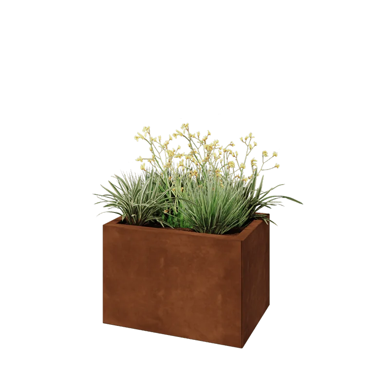 Ζαρντινιέρα από χάλυβα Corten - Ορθογώνιο - 60 x 40 x 40 cm - Με πλάκα βάσης