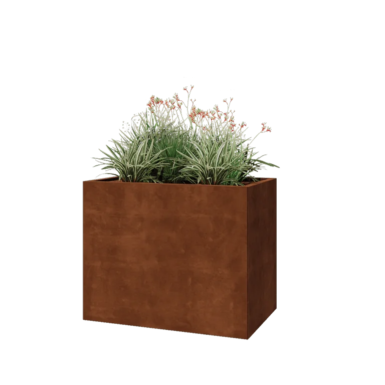 Ζαρντινιέρα από χάλυβα Corten - Ορθογώνιο - 100 x 60 x 80 cm - Χωρίς πλάκα βάσης