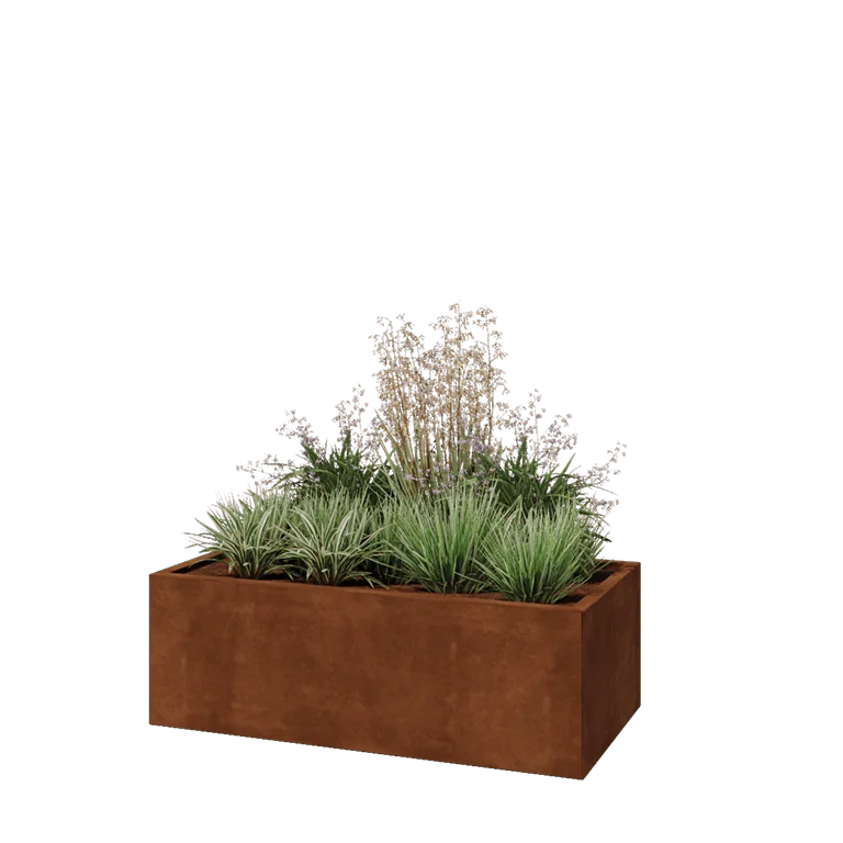Ζαρντινιέρα από χάλυβα Corten - Ορθογώνιο - 120 x 60 x 40 cm - Με πλάκα βάσης