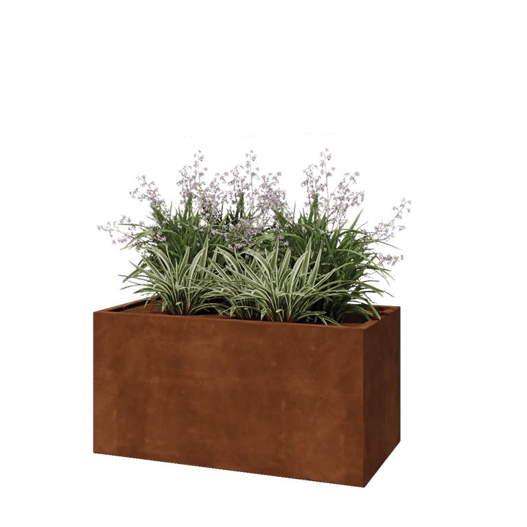 Ζαρντινιέρα από χάλυβα Corten - Ορθογώνιο - 120 x 60 x 60 cm - Με πλάκα βάσης