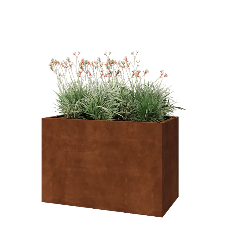 Ζαρντινιέρα από χάλυβα Corten - Ορθογώνιο - 120 x 60 x 80 cm - Με πλάκα βάσης