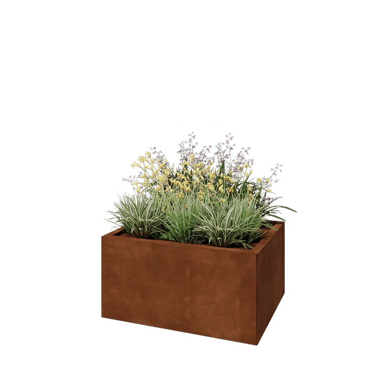 Ζαρντινιέρα από χάλυβα Corten - Ορθογώνιο - 80 x 60 x 40 cm - Χωρίς πλάκα βάσης