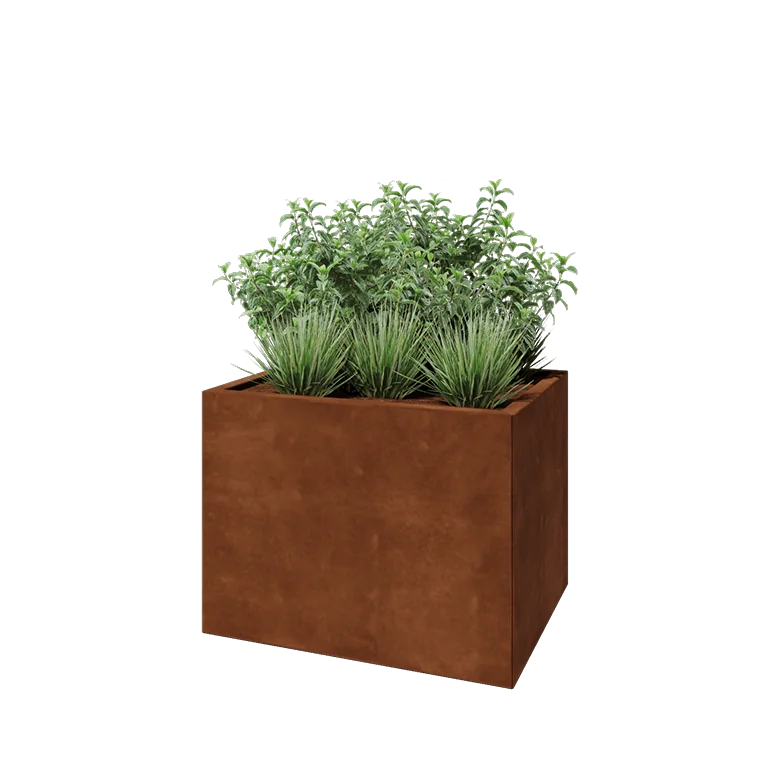 Ζαρντινιέρα από χάλυβα Corten - Ορθογώνιο - 80 x 60 x 60 cm - Χωρίς πλάκα βάσης