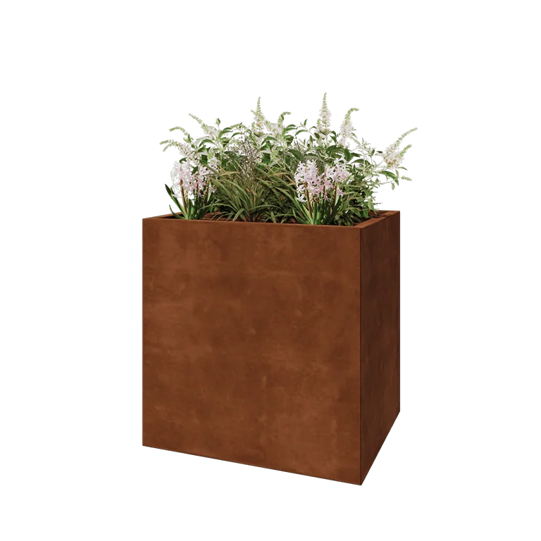 Ζαρντινιέρα από χάλυβα Corten - Ορθογώνιο - 80 x 60 x 80 cm - Χωρίς πλάκα βάσης