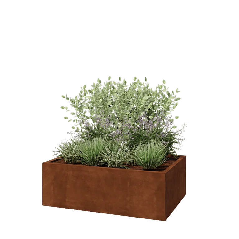 Ζαρντινιέρα από χάλυβα Corten - Ορθογώνιο - 120 x 80 x 40 cm - Με πλάκα βάσης